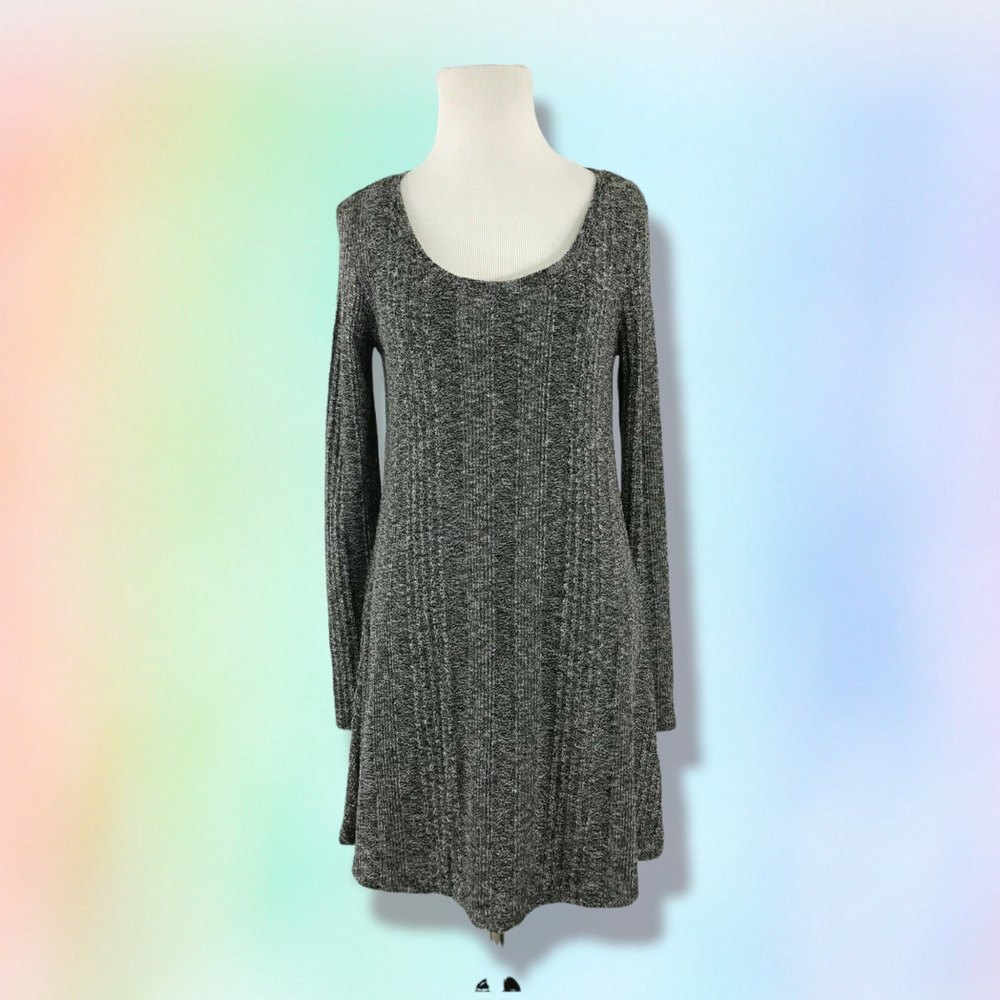 BDG Urban Outfitters Gray Ribbed Long‎ Sleeve Scoop Neck Mini Dress Medium NWT